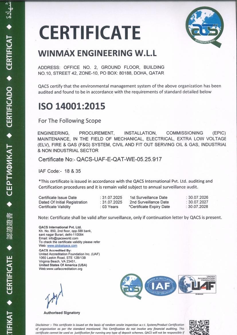 ISO 14001:2015 certificate